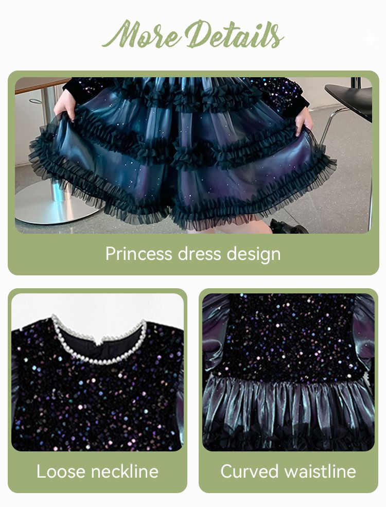 High quality girl dress beautifully embroidered sequin lace children party dress for little girl