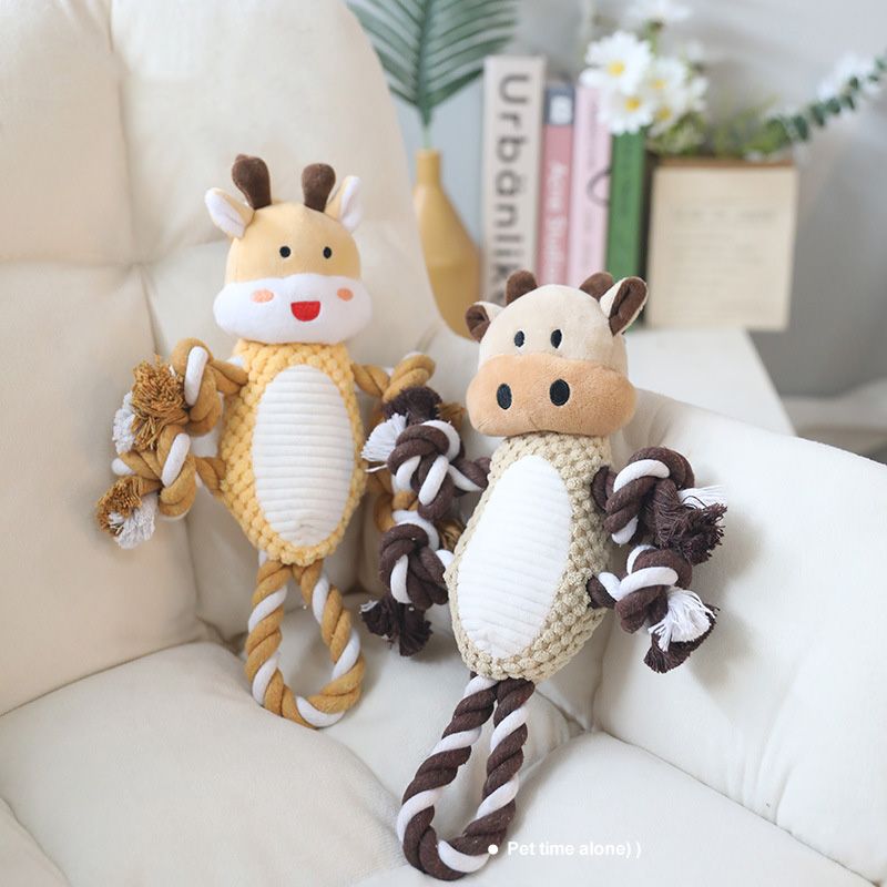 Durable Christmas Pet Chew Toy Set Santa Reindeer Plush with Knotted Rope for Small to Dogs