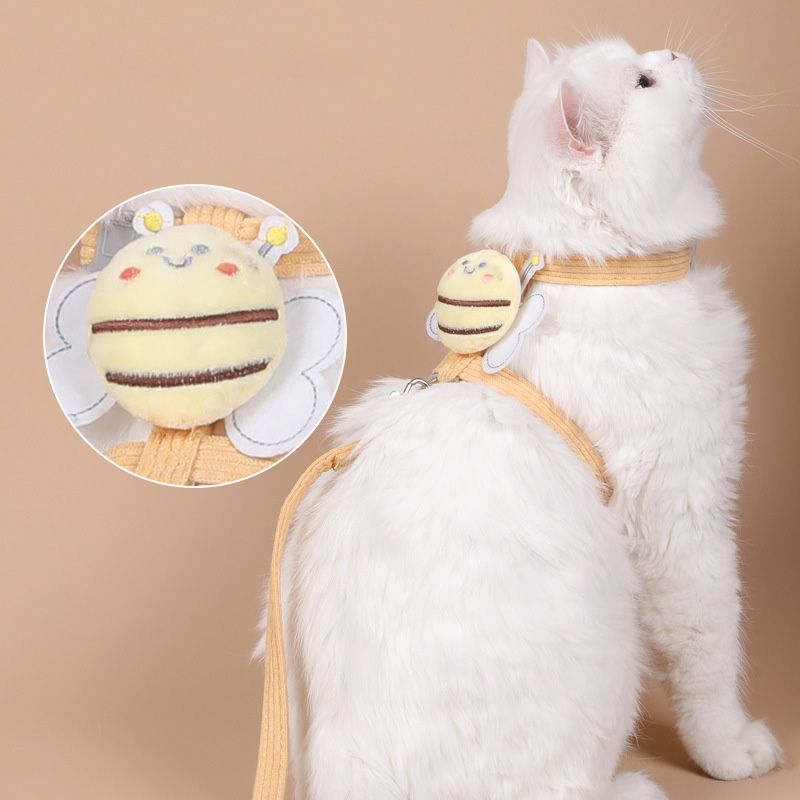 Bee-Themed Cat Leash Adjustable Harness Anti-Escape Design For Outdoor Walks