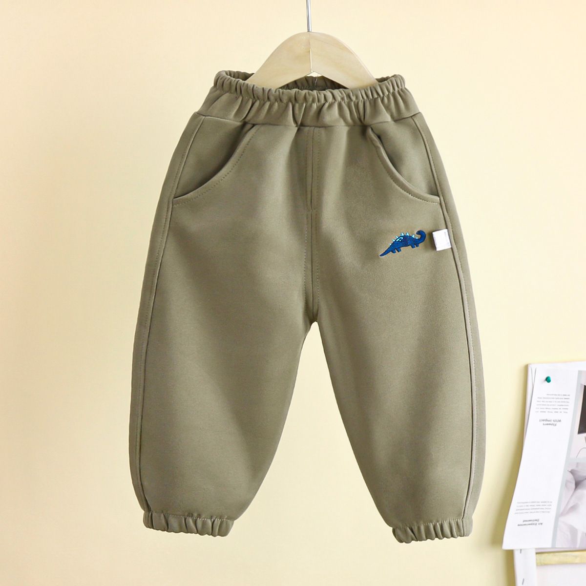 Kids' Winter Fleece-Lined Dinosaur Jogger Pants - Cozy Elastic Waist Warm Sweatpants for Boys and Girls, Multiple Colors