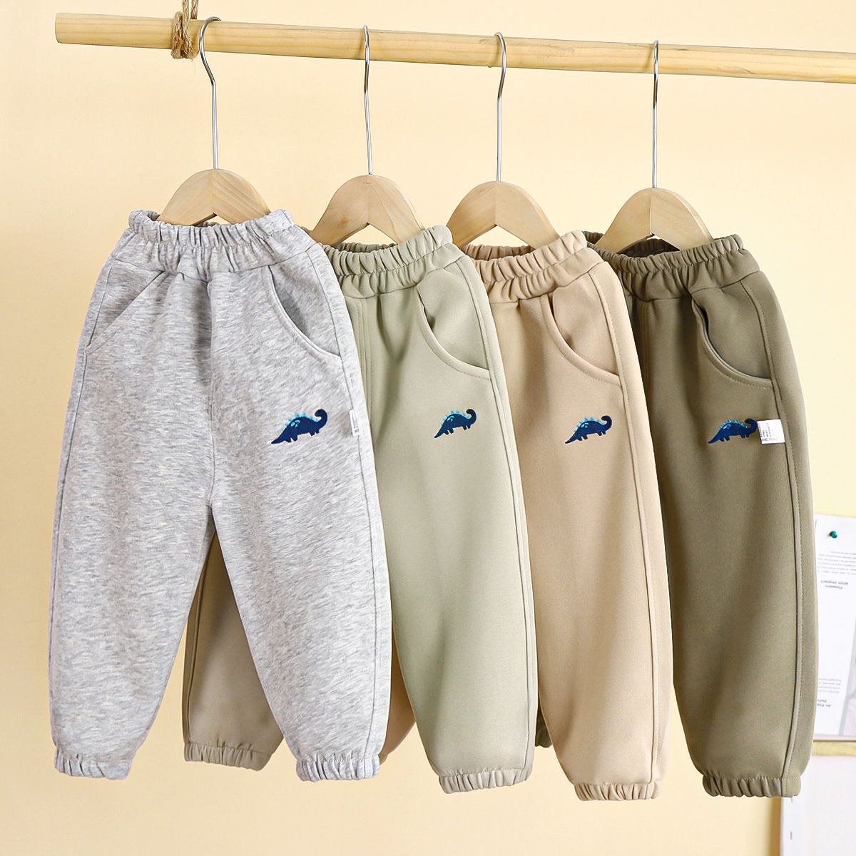 Kids' Winter Fleece-Lined Dinosaur Jogger Pants - Cozy Elastic Waist Warm Sweatpants for Boys and Girls, Multiple Colors