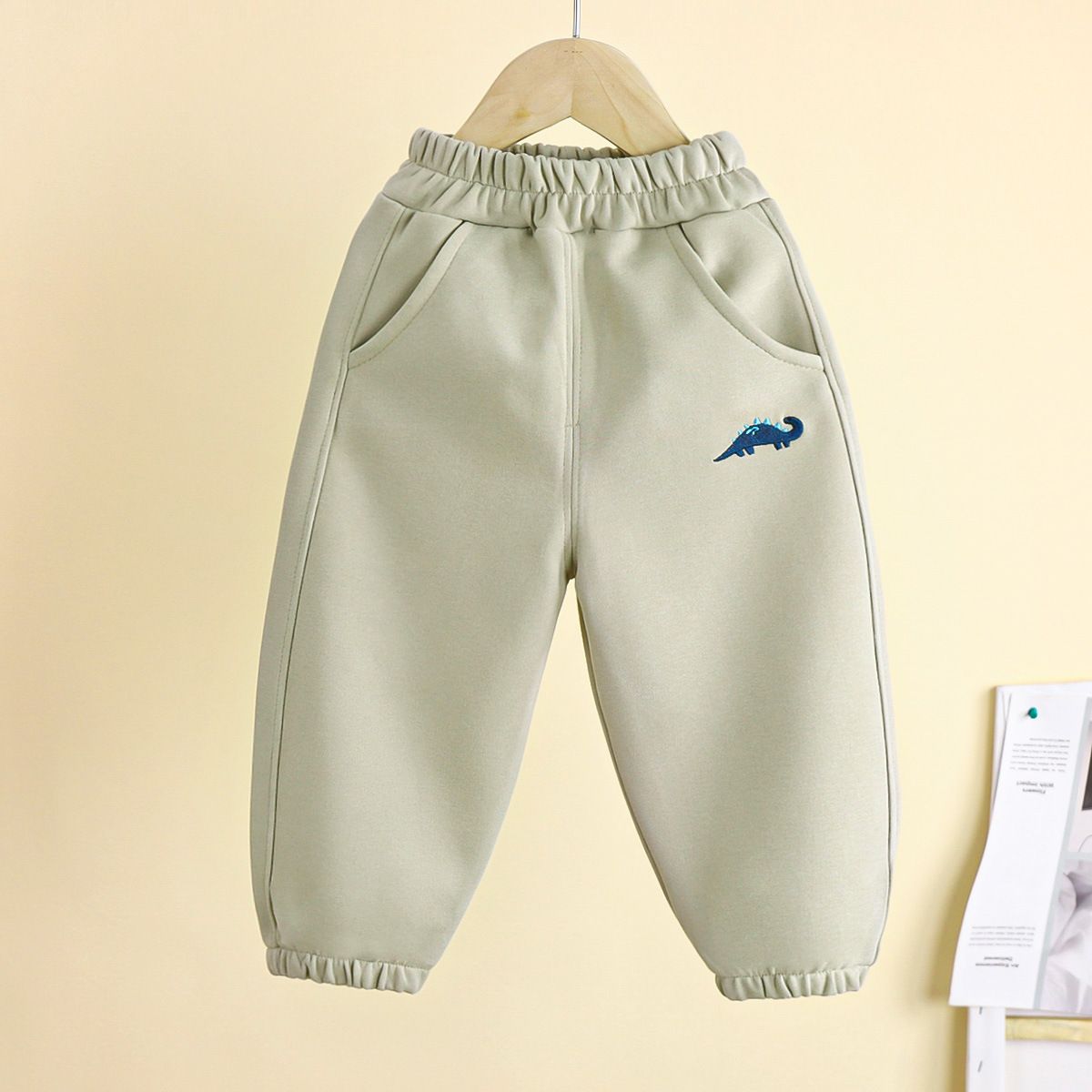 Kids' Winter Fleece-Lined Dinosaur Jogger Pants - Cozy Elastic Waist Warm Sweatpants for Boys and Girls, Multiple Colors