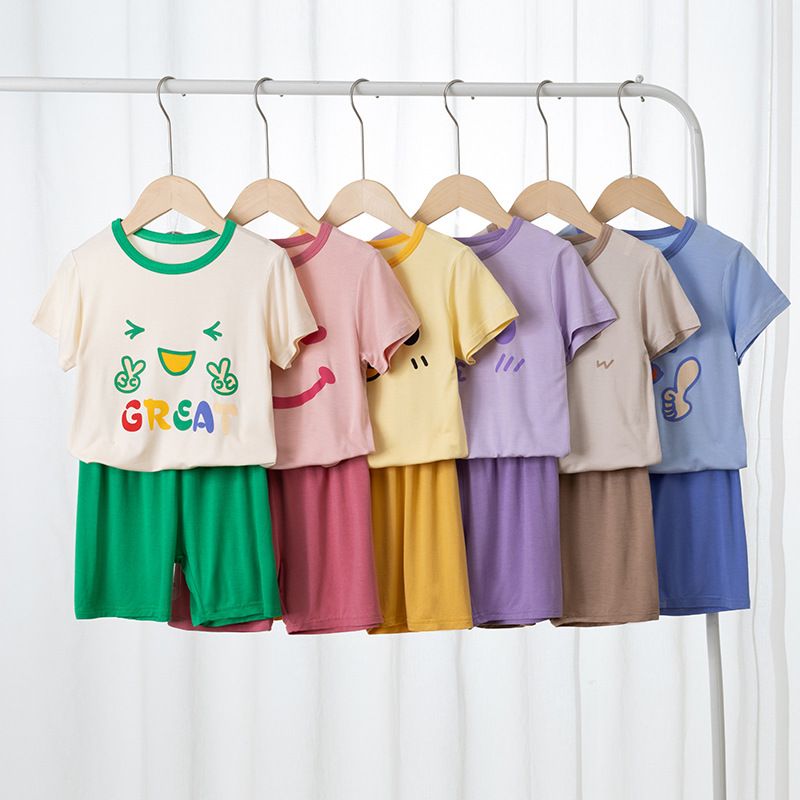 Kids' Summer Cartoon Print T-Shirt and Shorts Set - Fun Graphic Short-Sleeve Outfits for Boys and Girls, Multiple Colors