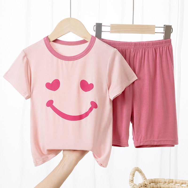 Kids' Summer Cartoon Print T-Shirt and Shorts Set - Fun Graphic Short-Sleeve Outfits for Boys and Girls, Multiple Colors