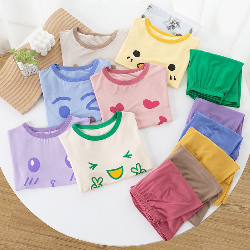 Kids' Summer Cartoon Print T-Shirt and Shorts Set - Fun Graphic Short-Sleeve Outfits for Boys and Girls, Multiple Colors