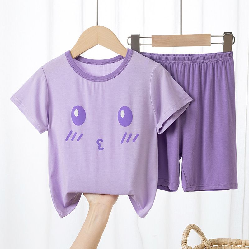 Kids' Summer Cartoon Print T-Shirt and Shorts Set - Fun Graphic Short-Sleeve Outfits for Boys and Girls, Multiple Colors