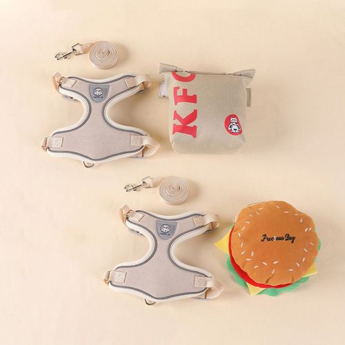 Adjustable Pet Harness with Leash Cute Hamburger Bag Design Comfortable Chest Strap for Small Medium Dogs