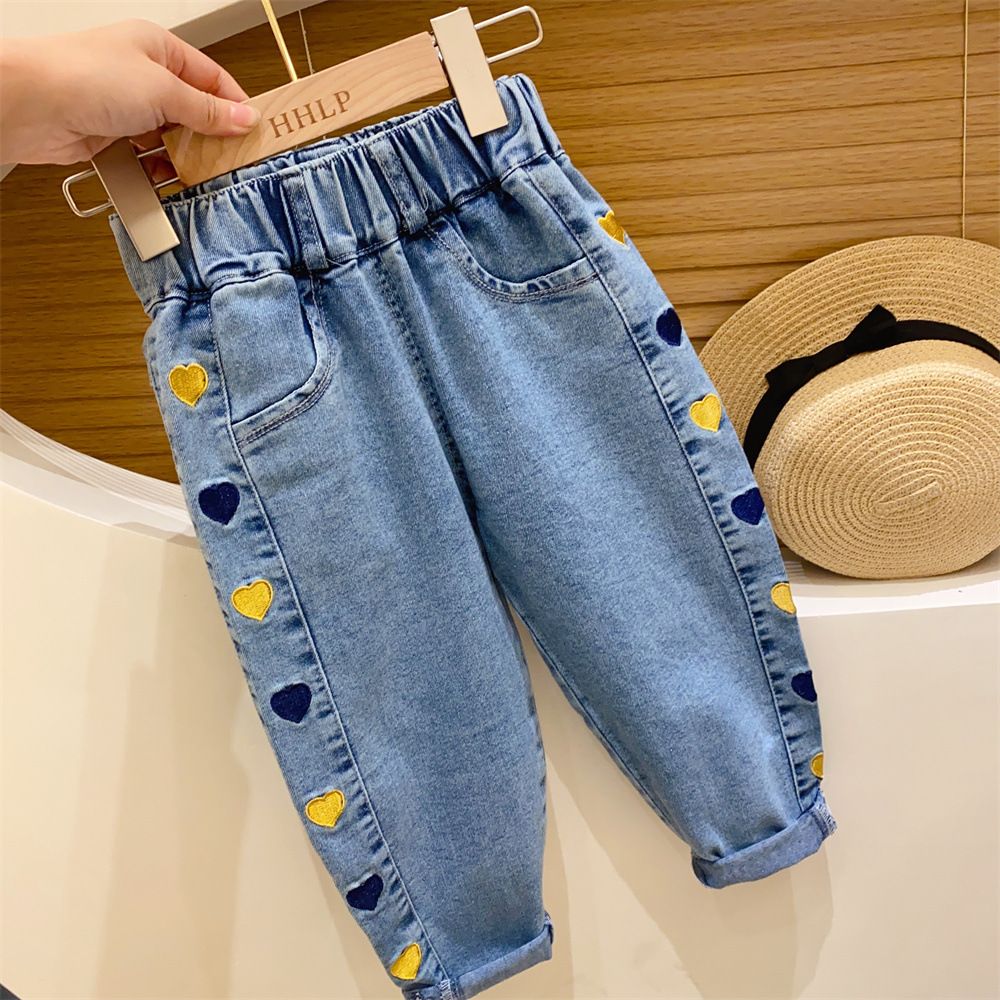 Girls' Adorable Embroidered Denim Pants and Shorts Set - Elastic Waist, Floral & Pom-Pom Details - Spring/Summer Casual Outfit