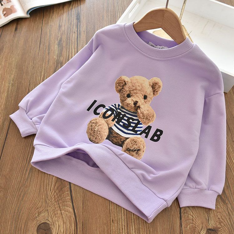 Kids' Cute Graphic Sweatshirts - Cozy Cotton Pullover Tops for Girls & Boys - Bear, Bunny, Duck Prints - Autumn/Winter Wear