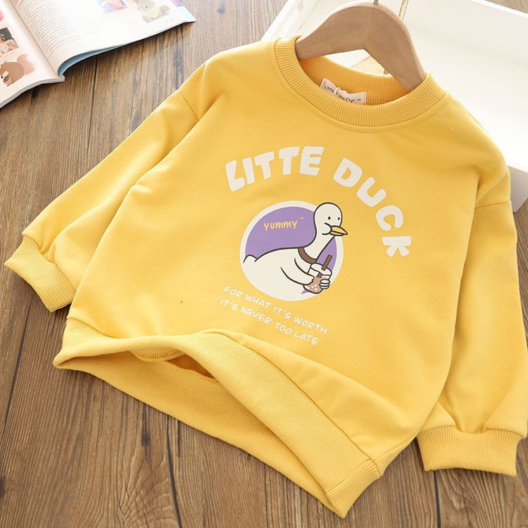 Kids' Cute Graphic Sweatshirts - Cozy Cotton Pullover Tops for Girls & Boys - Bear, Bunny, Duck Prints - Autumn/Winter Wear