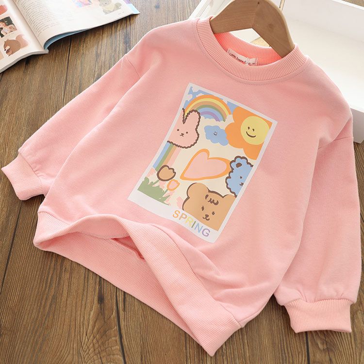 Kids' Cute Graphic Sweatshirts - Cozy Cotton Pullover Tops for Girls & Boys - Bear, Bunny, Duck Prints - Autumn/Winter Wear