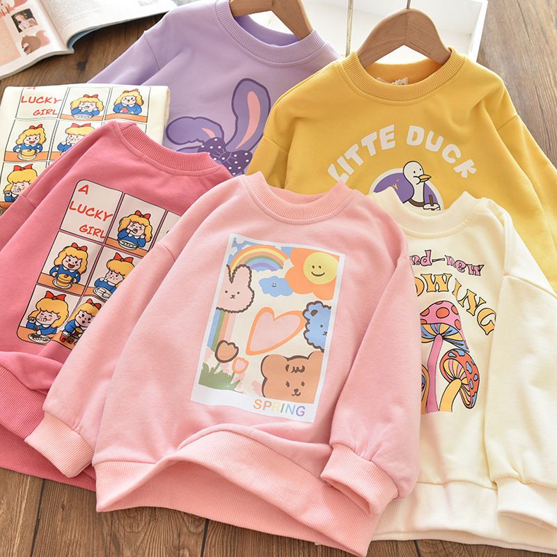 Kids' Cute Graphic Sweatshirts - Cozy Cotton Pullover Tops for Girls & Boys - Bear, Bunny, Duck Prints - Autumn/Winter Wear