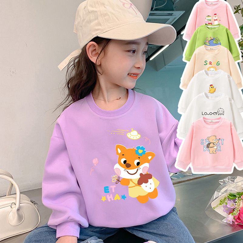 Kids' Cartoon Print Sweatshirts - Cute Animal Graphics, Cozy Pullover Tops for Boys & Girls - Spring/Fall Casual Wear