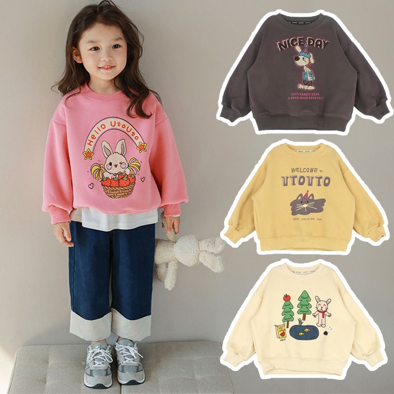 Kids' Adorable Cartoon Sweatshirts - Soft Cotton Pullover Tops for Girls & Boys - Animal Prints, Fall/Winter Collection