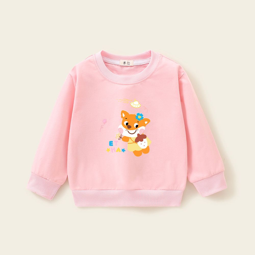 Kids' Cute Fox Print Sweatshirts - Soft Cotton Pullover Tops for Girls - Colorful Designs, Spring/Fall Collection