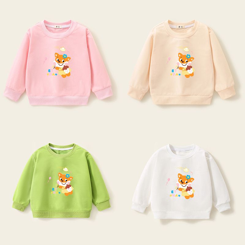 Kids' Cute Fox Print Sweatshirts - Soft Cotton Pullover Tops for Girls - Colorful Designs, Spring/Fall Collection