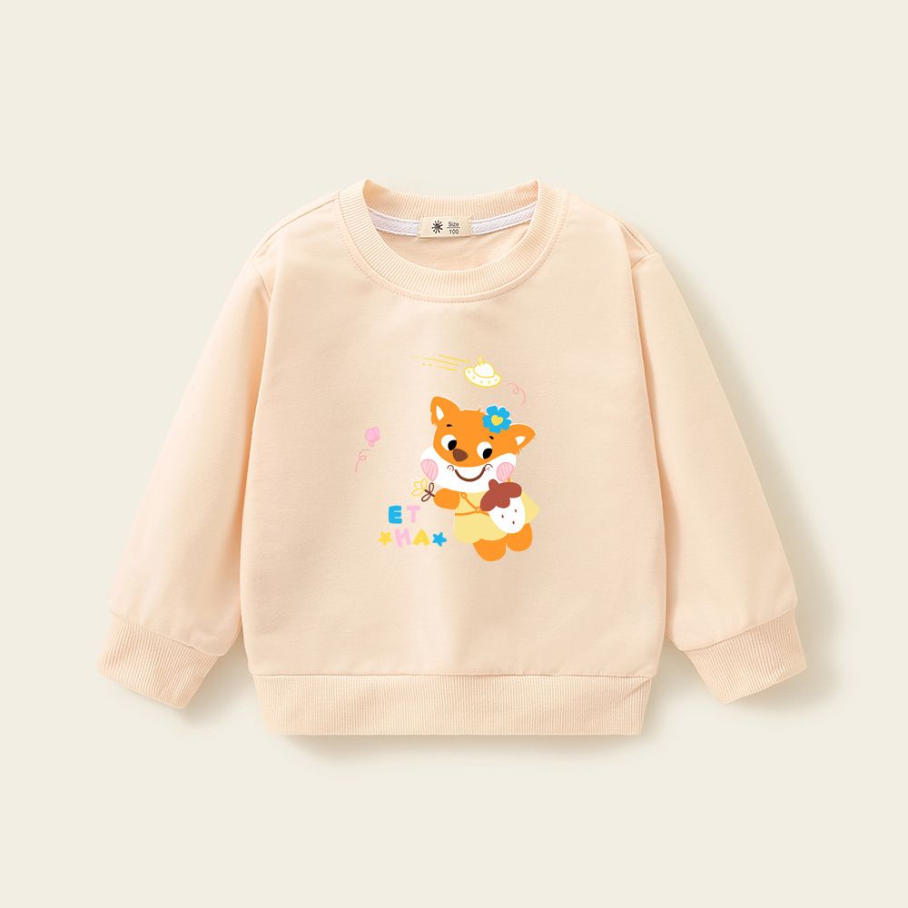 Kids' Cute Fox Print Sweatshirts - Soft Cotton Pullover Tops for Girls - Colorful Designs, Spring/Fall Collection