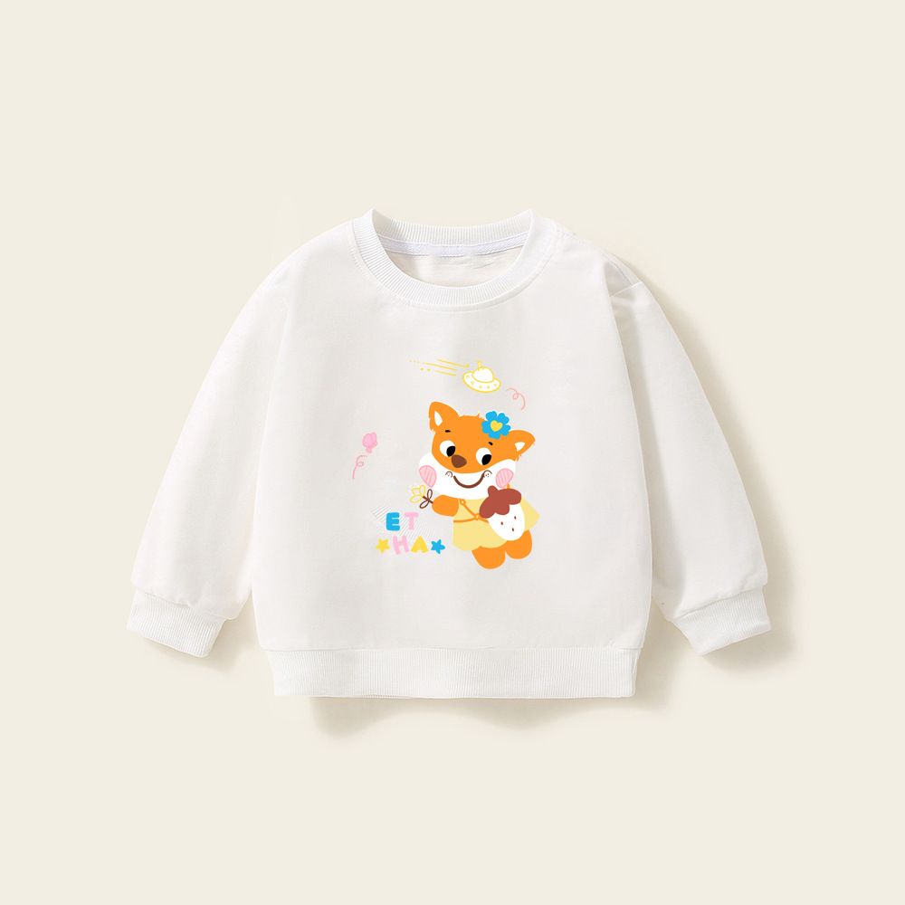 Kids' Cute Fox Print Sweatshirts - Soft Cotton Pullover Tops for Girls - Colorful Designs, Spring/Fall Collection