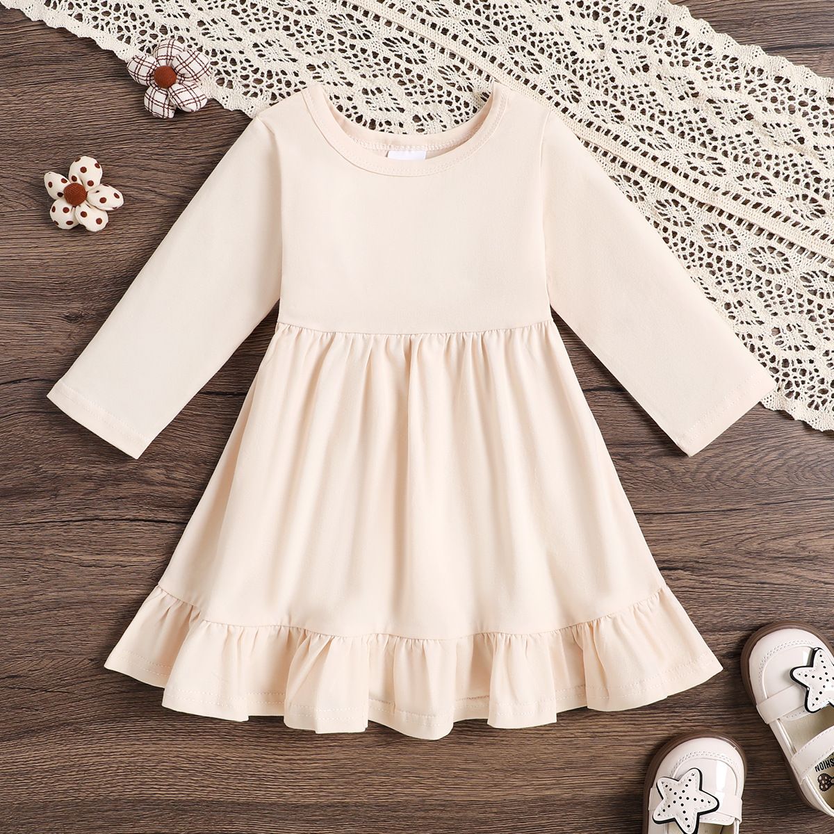 Girls' Long-Sleeve Ruffle Dresses - Soft Cotton Casual Dresses for Toddlers & Kids - Fall/Winter Wear