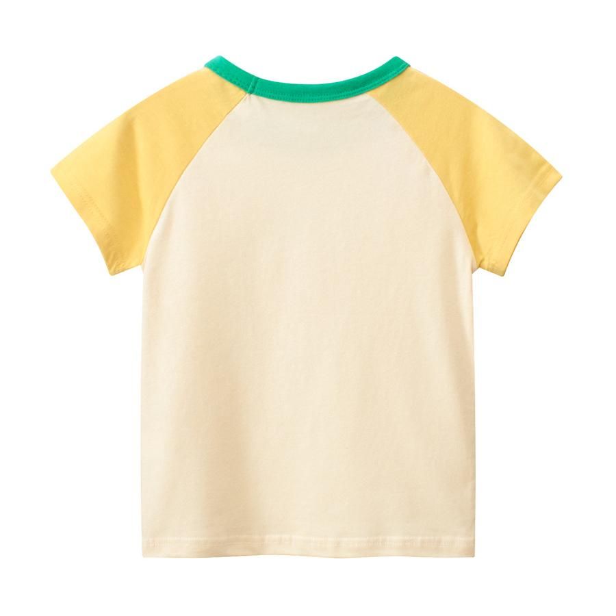 Girls' Cute Flower Print T-Shirt - Summer Short Sleeve Casual Tee for Toddlers and Kids, Yellow and Green Contrast