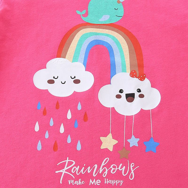 Girls' Cute Narwhal and Rainbow Print T-Shirt - Summer Short Sleeve Pink Graphic Tee for Toddlers and Kids