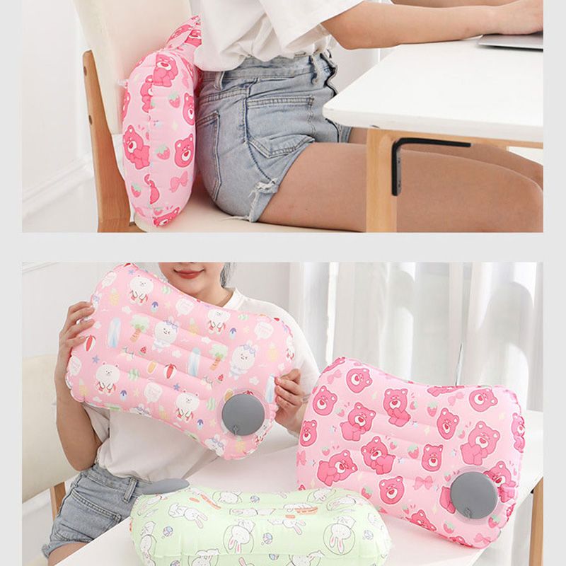 Custom Comfortable Cartoon Inflatable Lumbar Pillow for Office and Travel