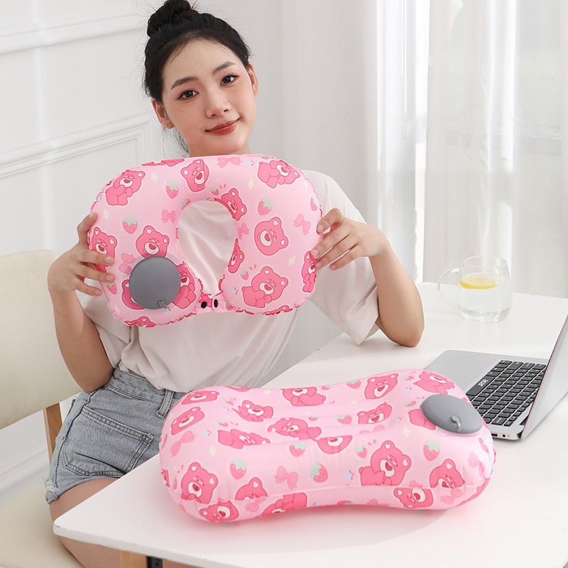 Custom Comfortable Cartoon Inflatable Lumbar Pillow for Office and Travel