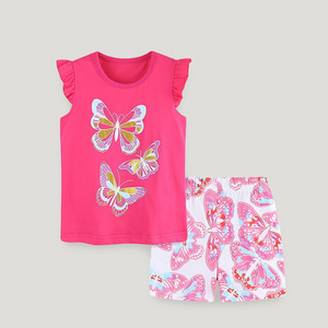 Girls' Summer Butterfly Print Sleeveless Top and Shorts Set - Toddler Kids' Lightweight Outfit for Playtime