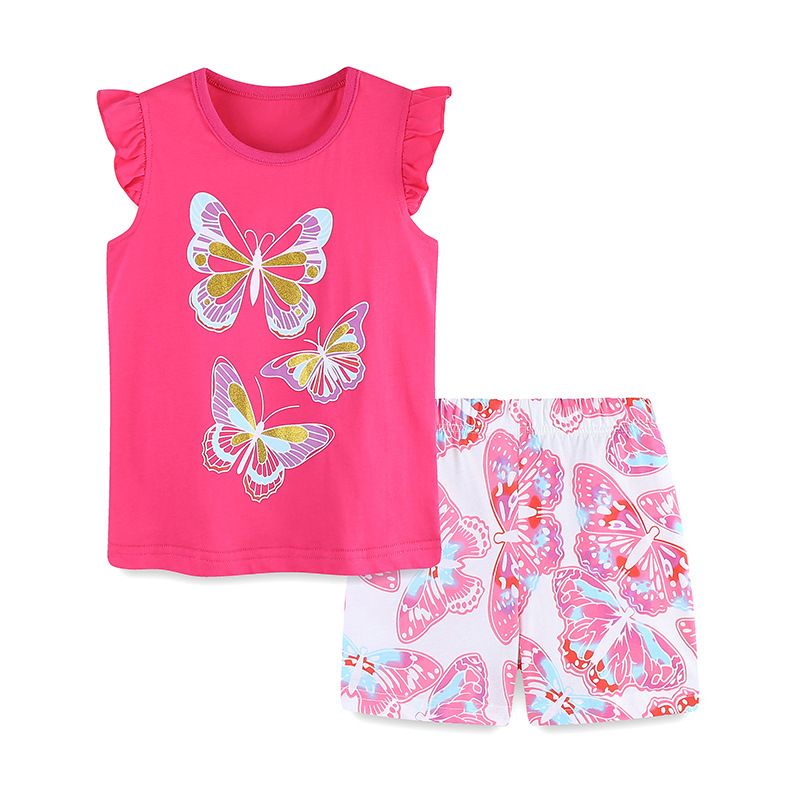 Girls' Summer Butterfly Print Sleeveless Top and Shorts Set - Toddler Kids' Lightweight Outfit for Playtime