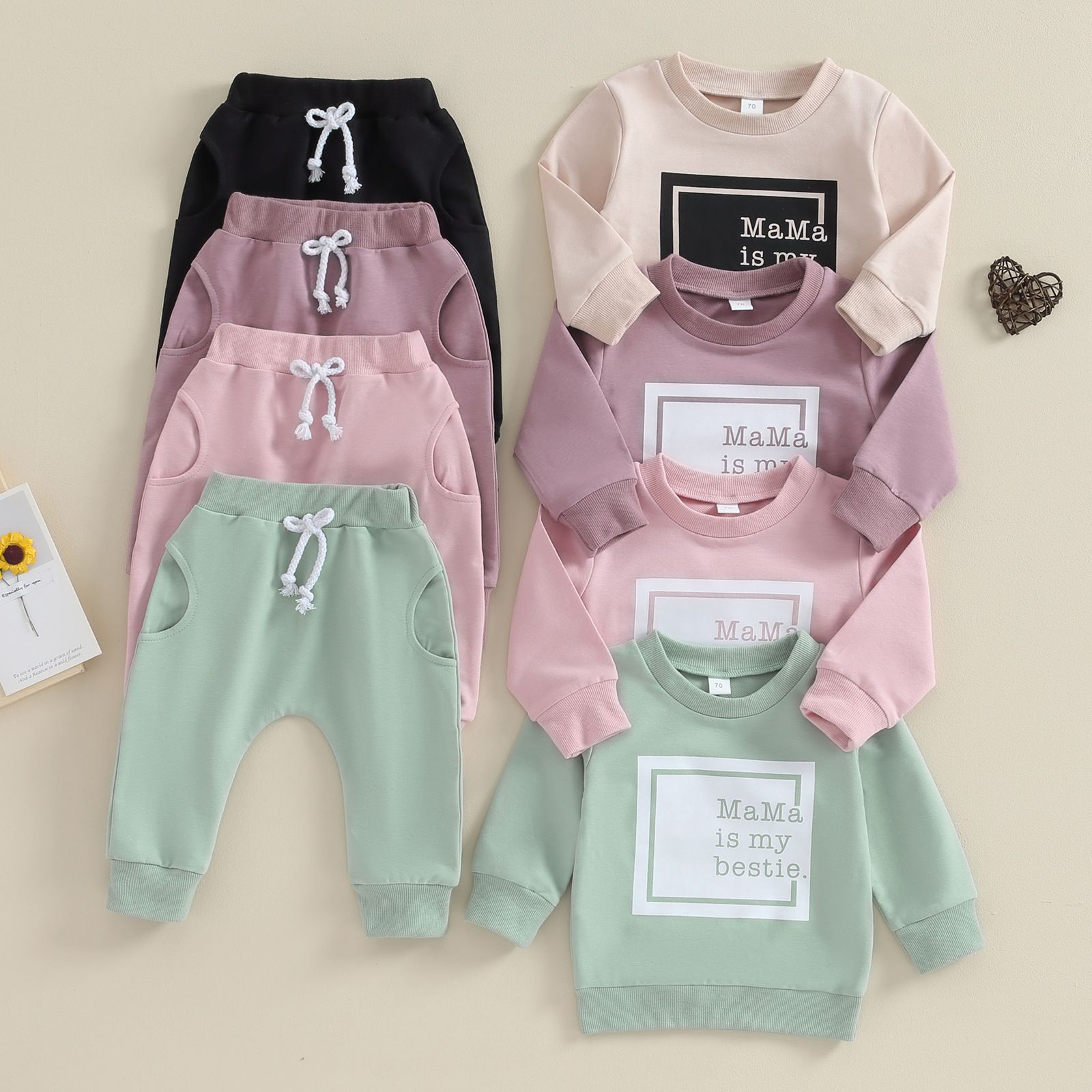 Infant Girls' Multi-Color Fall Long Sleeve Sweatshirt and Pants Set - Comfortable Cotton Casual Outfit for Toddlers