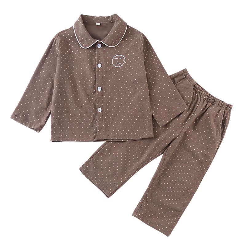 Children's sleepwear, girls' pure cotton brushed 2024 new spring and autumn boys' long sleeved set, children's home clothes