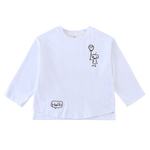 Children's long sleeved T-shirt, men's and women's pure cotton embroidered base shirt, spring and autumn loose top