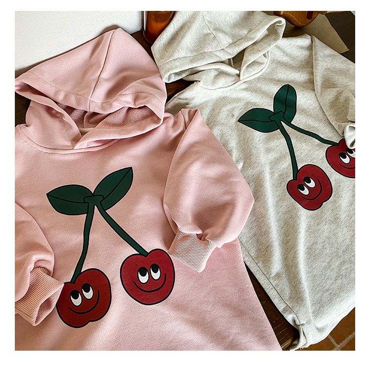 New girls' dress for spring and autumn, loose and stylish children's spring clothes, baby long hooded sweatshirt dress