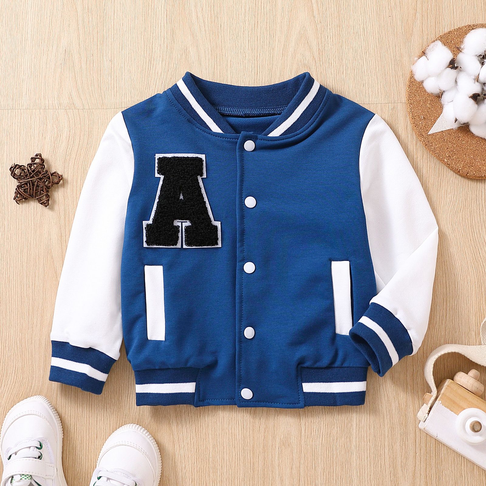 Kids' Fall Varsity Jacket - Stylish Letterman Baseball Jacket with Snap Buttons and Striped Cuffs, Perfect for Boys and Girls