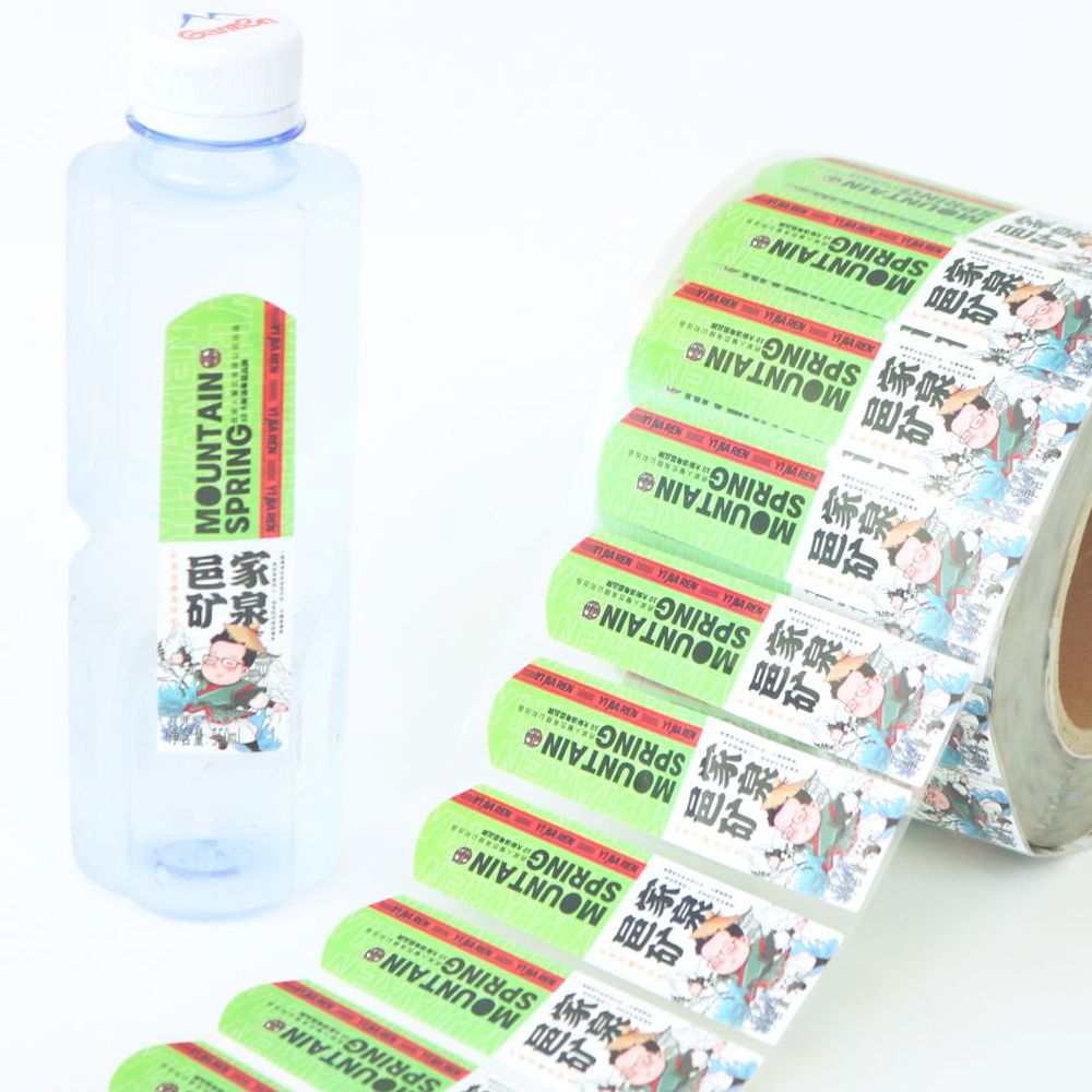 Custom Packaging PVC PET Self Adhesive Printing Clear Sticker Roll Waterproof Vinyl Drinking Water Bottle Label