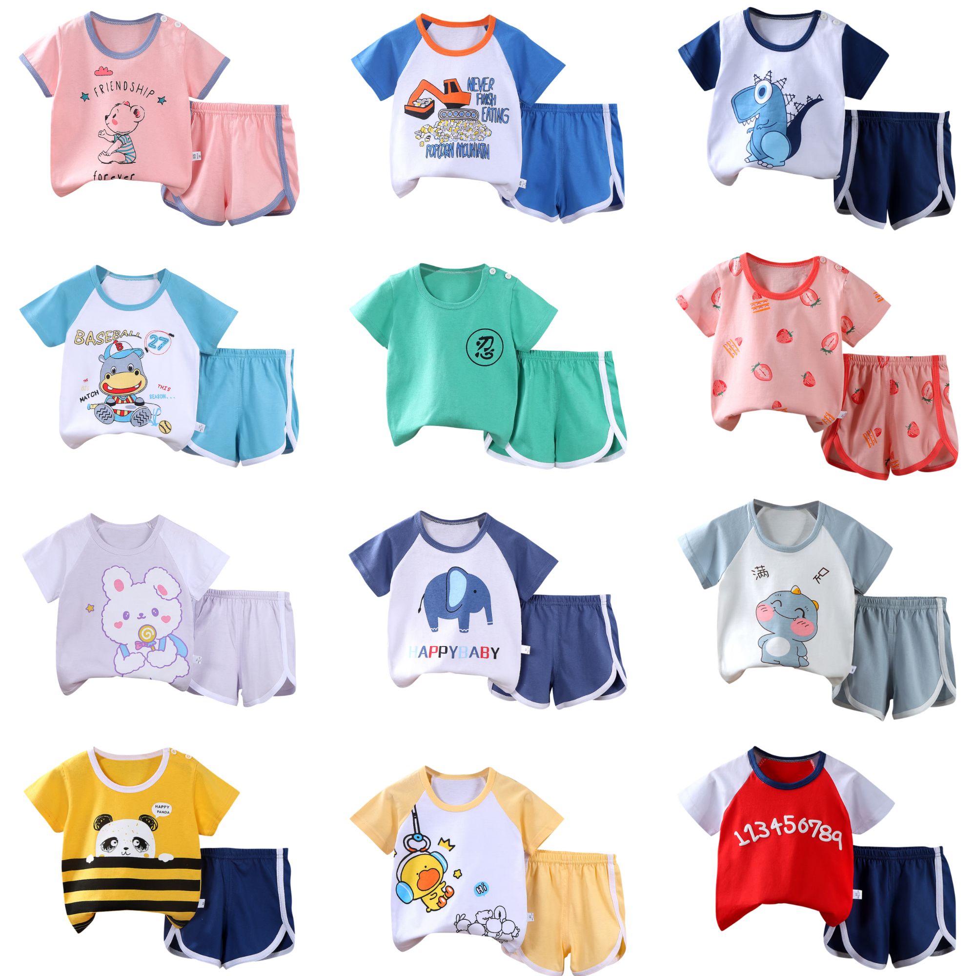 Boy's Summer Casual Clothing Set 100% Cotton Solid Fabric High Quality Kids Wear Newborns 9-Year-Olds Printed Logo Going Suit No