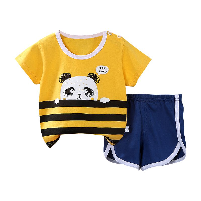 Boy's Summer Casual Clothing Set 100% Cotton Solid Fabric High Quality Kids Wear Newborns 9-Year-Olds Printed Logo Going Suit No