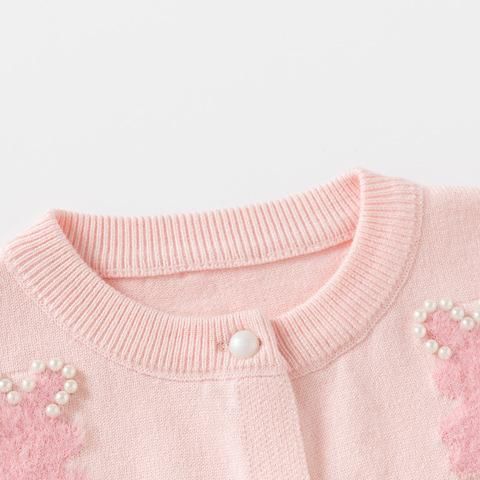 Girls' Adorable Pink Bunny Knit Cardigan with Pearl Accents Cozy and Stylish Sweater for Fall/Winter