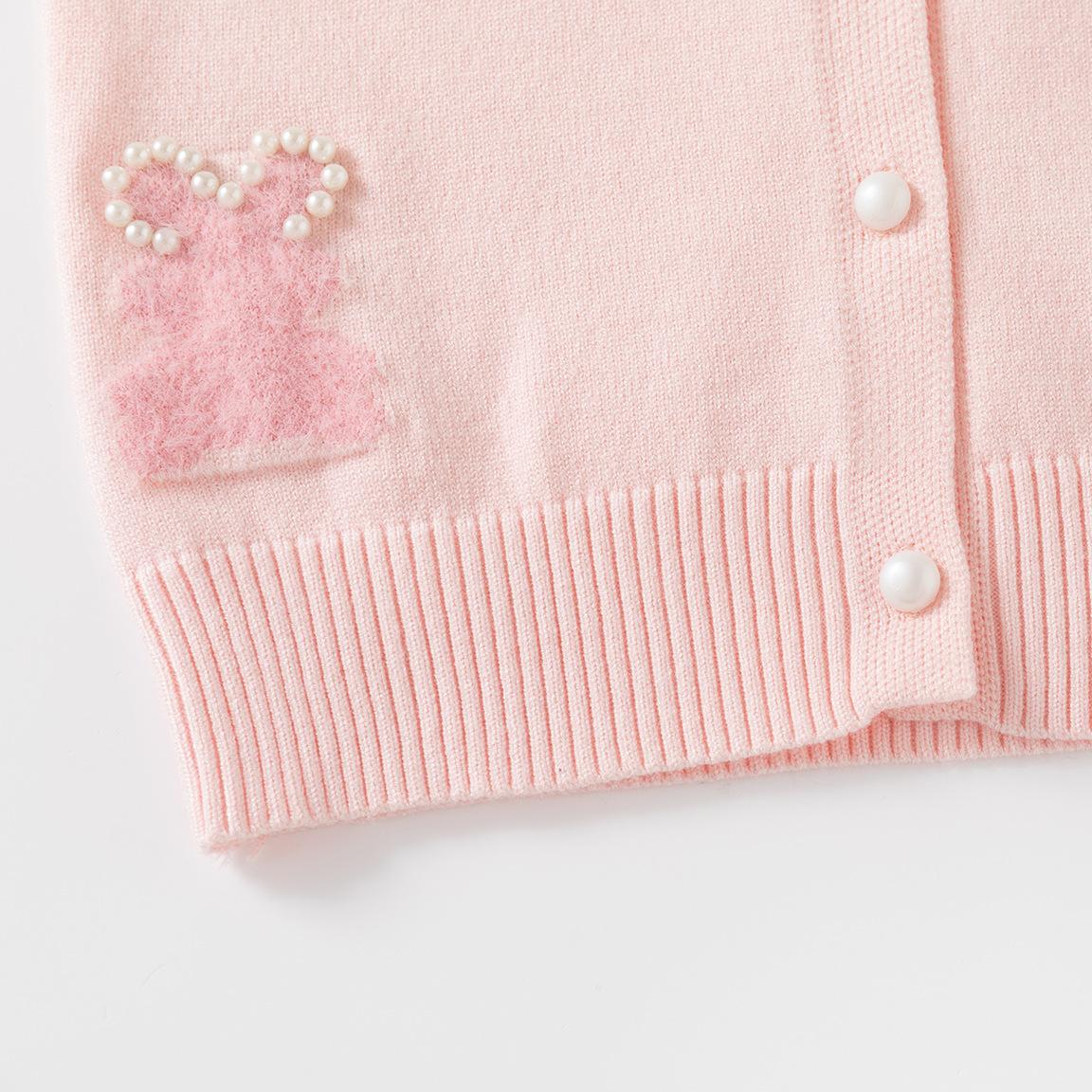 Girls' Adorable Pink Bunny Knit Cardigan with Pearl Accents Cozy and Stylish Sweater for Fall/Winter