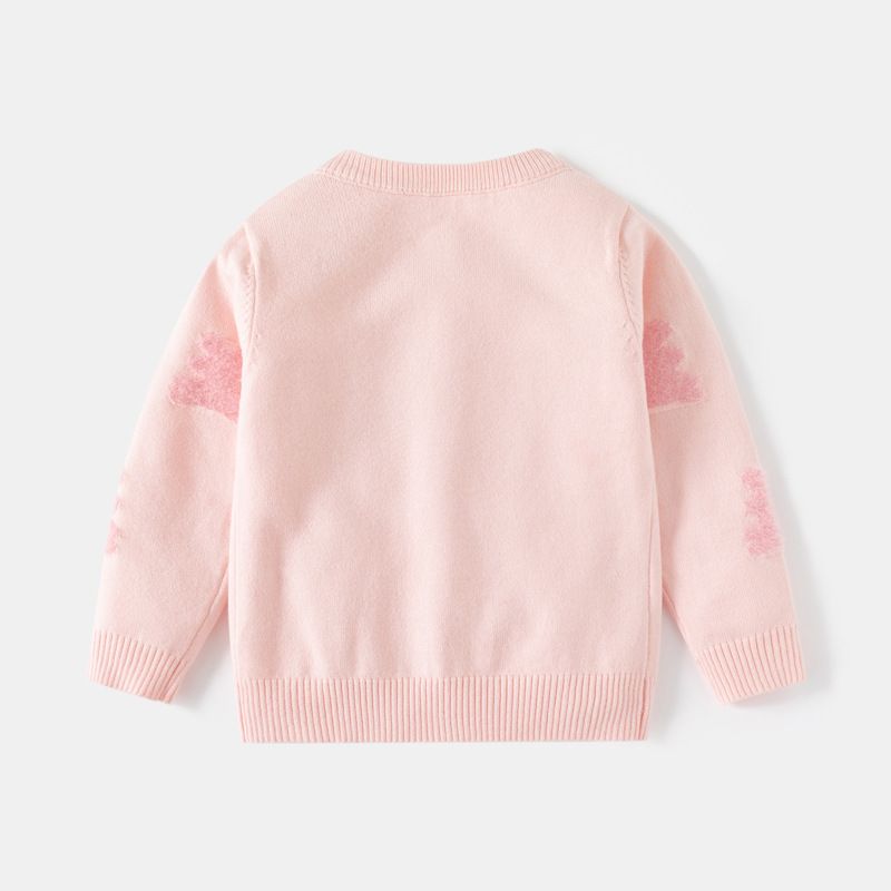 Girls' Adorable Pink Bunny Knit Cardigan with Pearl Accents Cozy and Stylish Sweater for Fall/Winter