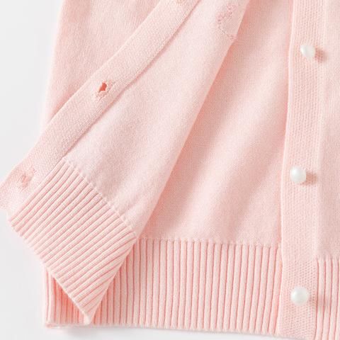 Girls' Adorable Pink Bunny Knit Cardigan with Pearl Accents Cozy and Stylish Sweater for Fall/Winter