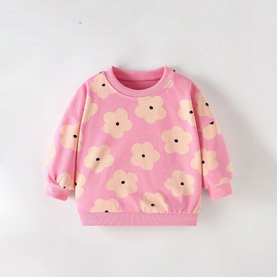 Girls' Pink Floral and Heart Print Sweatshirt Soft and Cute Long-Sleeve Pullover for Toddlers and Kids, Perfect for Fall/Winter