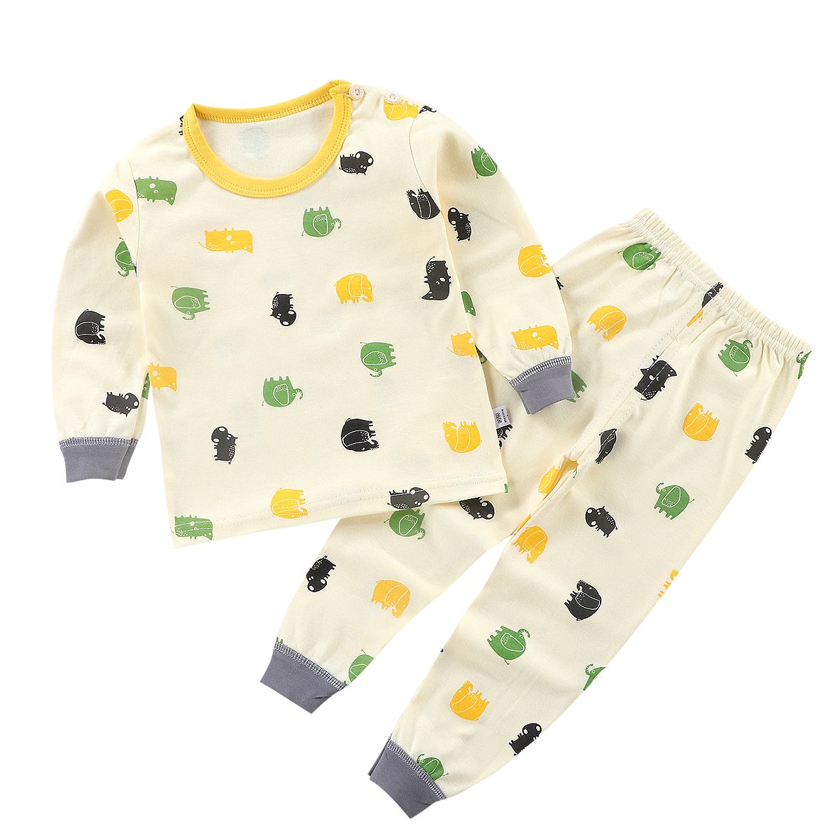 Cartoon pattern round collar children clothing long sleeve Sleepwear kids cotton pajamas boys and girls underwear