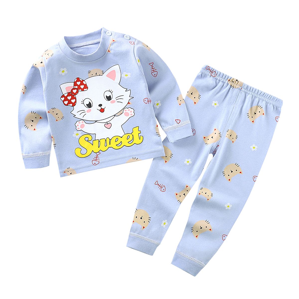 Cartoon alphabet Girl Boy Sleepwear PJs Long Sleeve Kids Pajamas Cartoon Nightwear