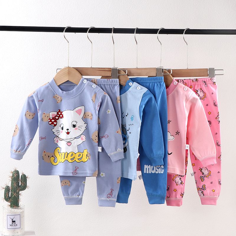 Cartoon alphabet Girl Boy Sleepwear PJs Long Sleeve Kids Pajamas Cartoon Nightwear