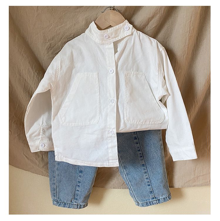 Children's long sleeved shirt, pure cotton Japanese children's clothing, spring and autumn standing collar shirt, baby top