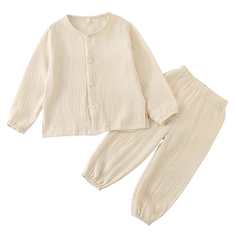 Children's sleepwear, girls' pure cotton gauze, new spring and autumn boys' long sleeved set, children's baby home clothes