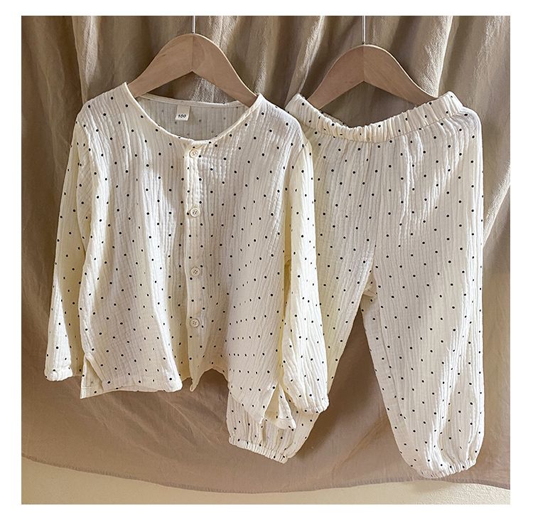 Children's sleepwear, girls' pure cotton gauze, new spring and autumn boys' long sleeved set, children's baby home clothes