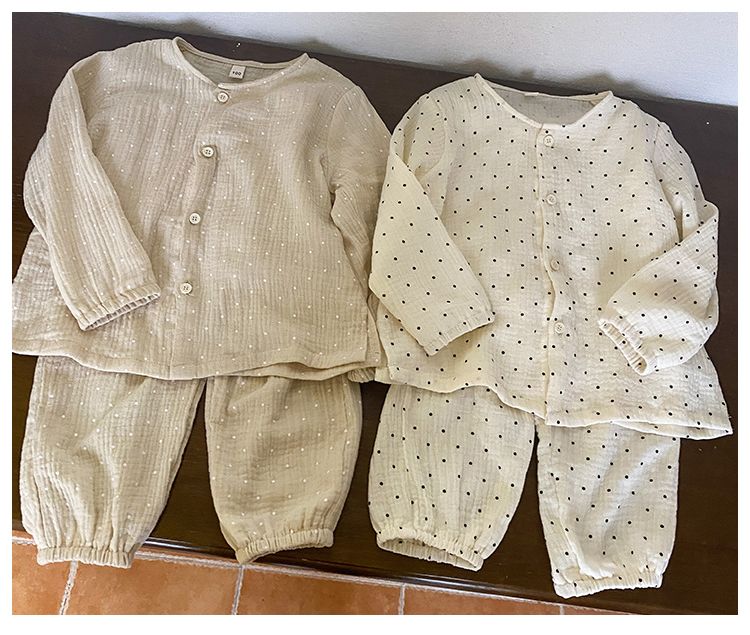 Children's sleepwear, girls' pure cotton gauze, new spring and autumn boys' long sleeved set, children's baby home clothes