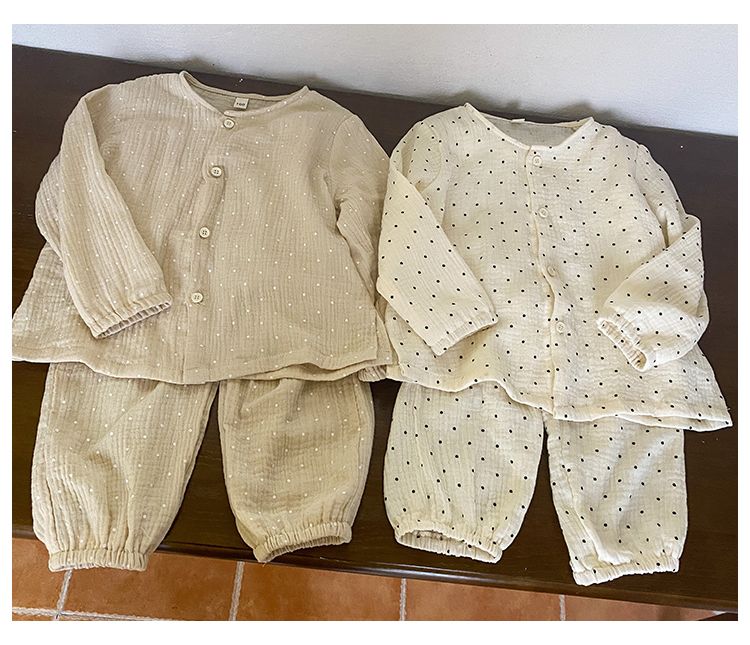 Children's sleepwear, girls' pure cotton gauze, new spring and autumn boys' long sleeved set, children's baby home clothes